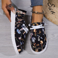 Women's Cartoon Print Lace-Up Canvas Skateboard Shoes