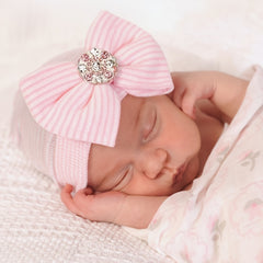 Striped Knit Head Wrap with Rhinestones for Baby Girls