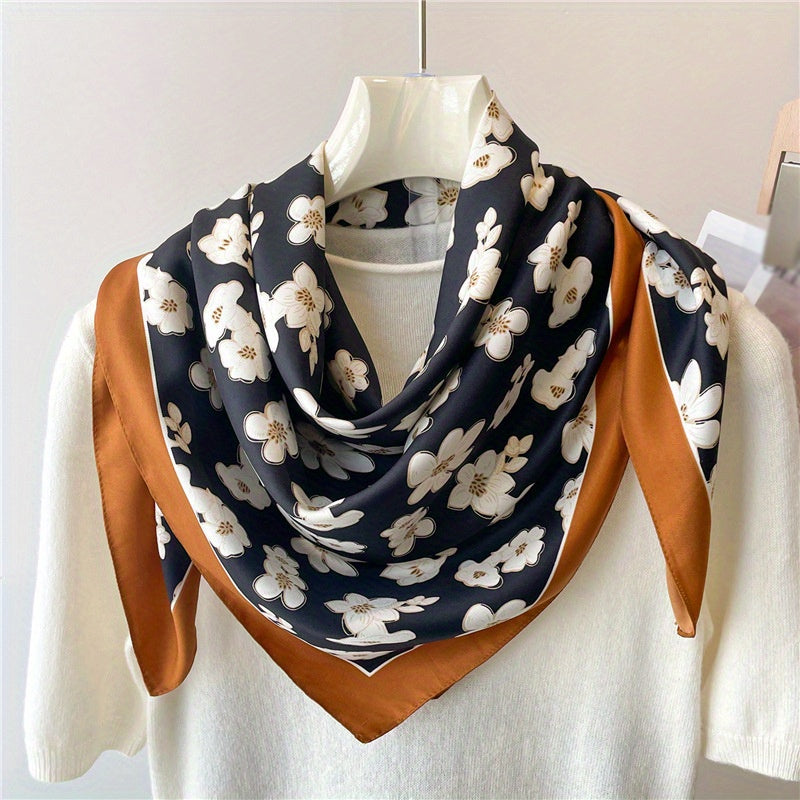 Floral Print Shawl Large Satin Square Scarf Bandana Turban