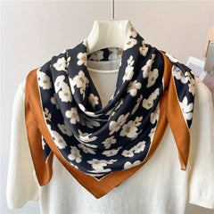 Floral Print Shawl Large Satin Square Scarf Bandana Turban