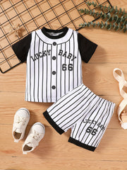 2pcs Boys Lucky Baby Number 167 Striped T-shirt & Shorts Set