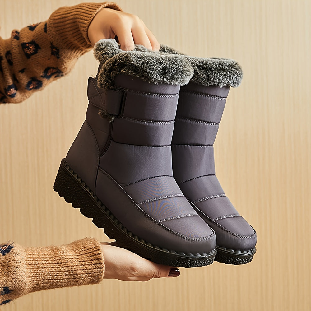 Women's Waterproof Snow Boots Plush Inner Slip on Mid-tube Boots