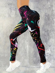 Graffiti High Waist Sports Leggings Elastic Workout Fitness Pants