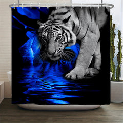 4pcs Tigers Flower Print Shower Curtain Set with Bath Rugs and Toilet Lid Mat