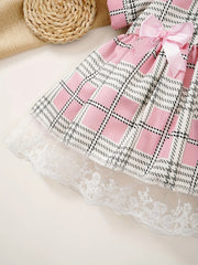 Baby Girls Plaid Dress with Puffy Sleeves and Bow
