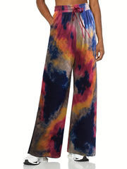 Tie Dye Wide Leg Running Pants with Pockets