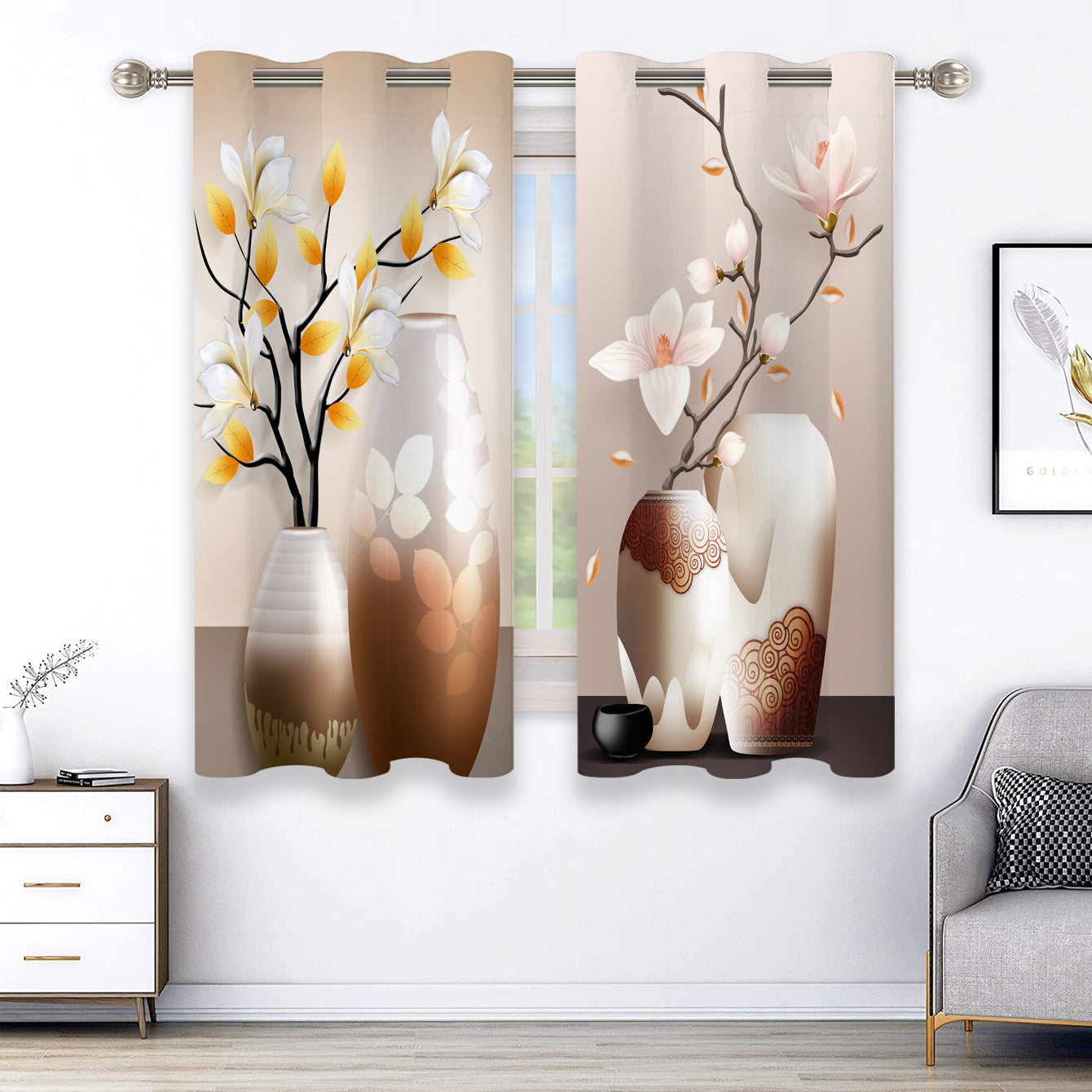 Floral Print Curtain Window Curtain for Home Decoration
