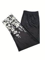 Floral Print Skinny Cropped Leggings Stretchy Leggings Women's Clothing
