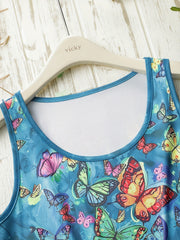 Butterfly Print Tank Top Round Neck Medium Stretch