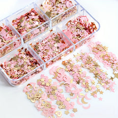 6 Styles Pink Star Moon Love Heart Glitter Flakes UV Epoxy Resin Filler