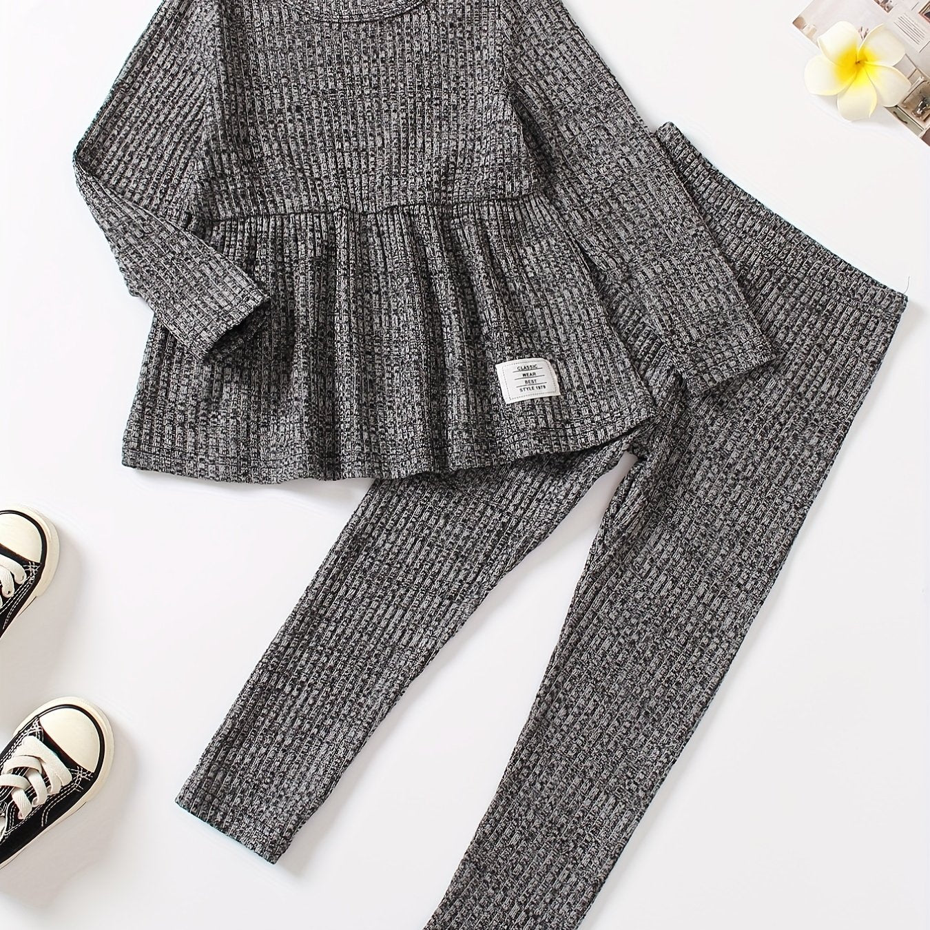 Girl's 2 Piece Outfits Long Sleeve Peplum Tops And Leggings Pants Set