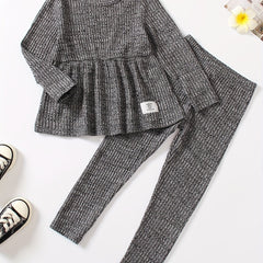 Girl's 2 Piece Outfits Long Sleeve Peplum Tops And Leggings Pants Set