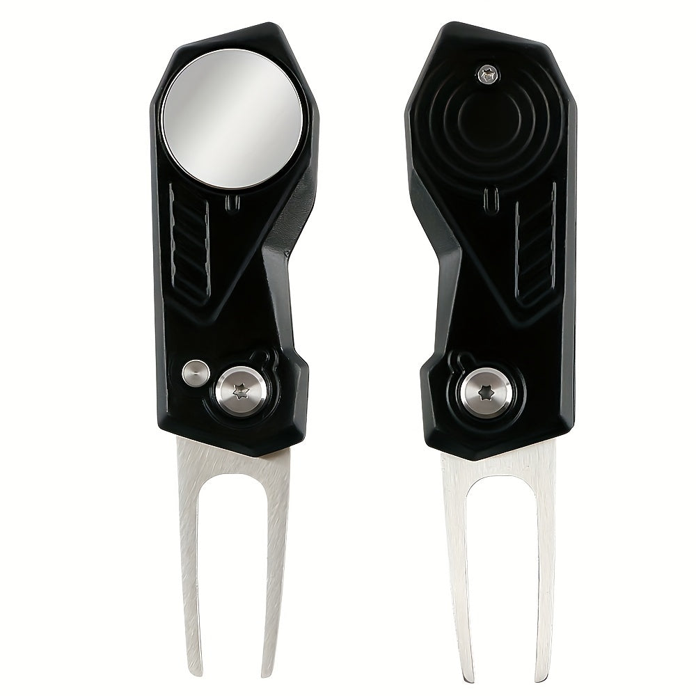 Foldable Golf Divot Repair Tool Magnetic Marker Green Fork