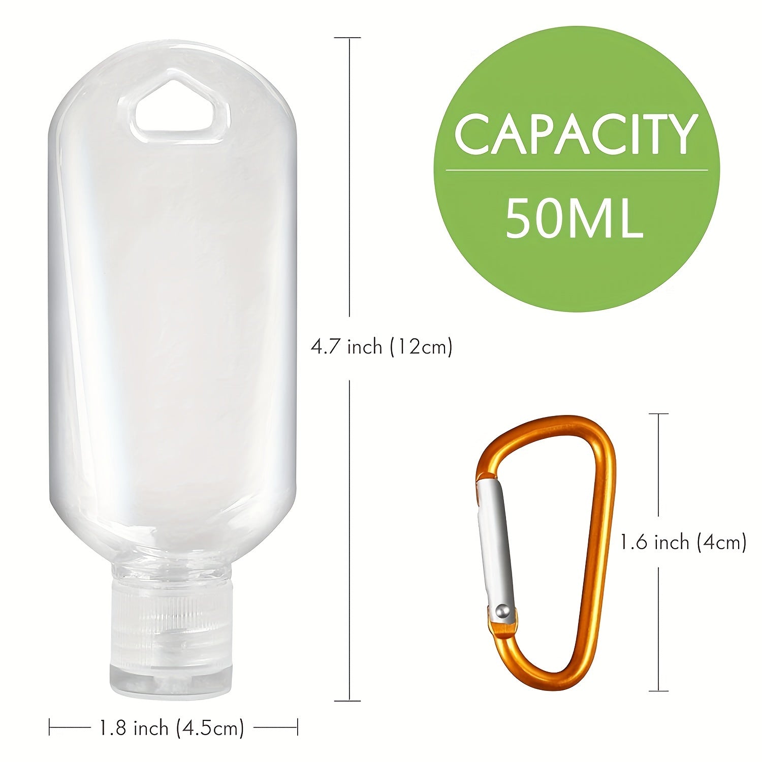 Travel Bottles With Keychain 50ml 2Oz 10Pc Empty Plastic Carabiner Bottles