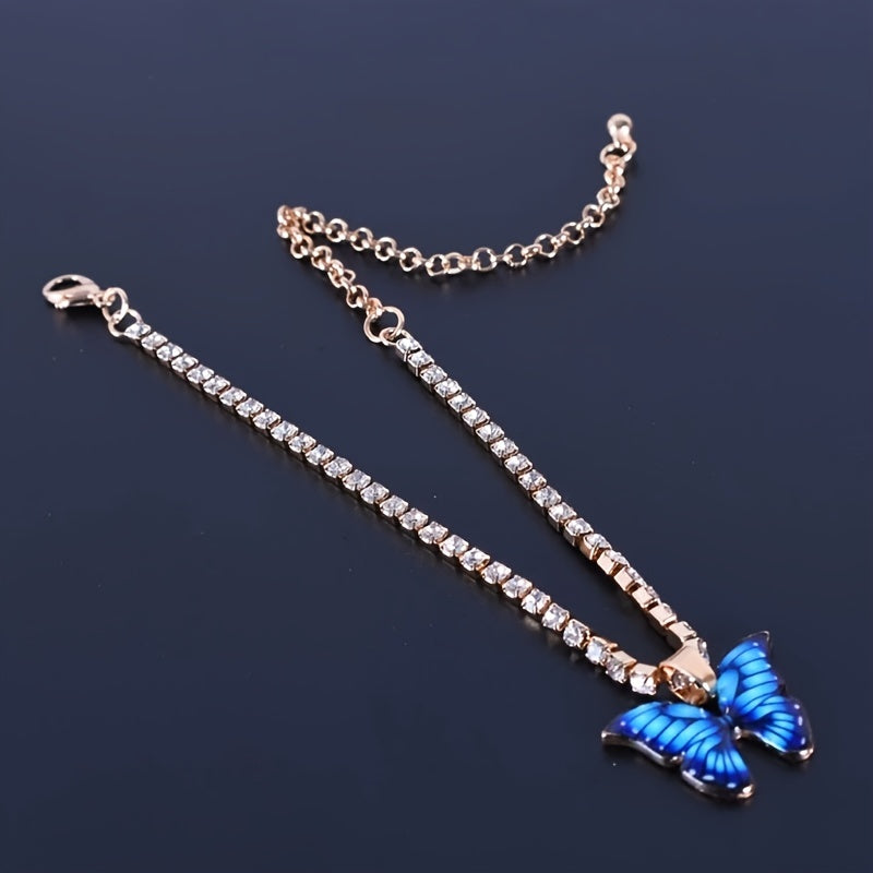 Butterfly Charms Crystal Anklet Women Rhinestone Foot Chain Summer Beach Jewelry