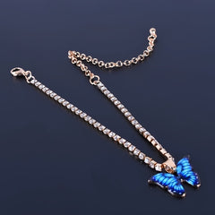Butterfly Charms Crystal Anklet Women Rhinestone Foot Chain Summer Beach Jewelry