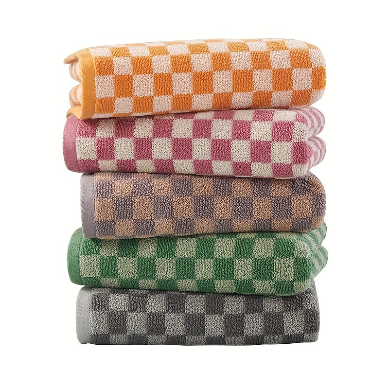 5pcs Plaid Pattern Hand Towel Cotton Soft Face Towel Absorbent Hand Towel
