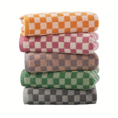 5pcs Plaid Pattern Hand Towel Cotton Soft Face Towel Absorbent Hand Towel