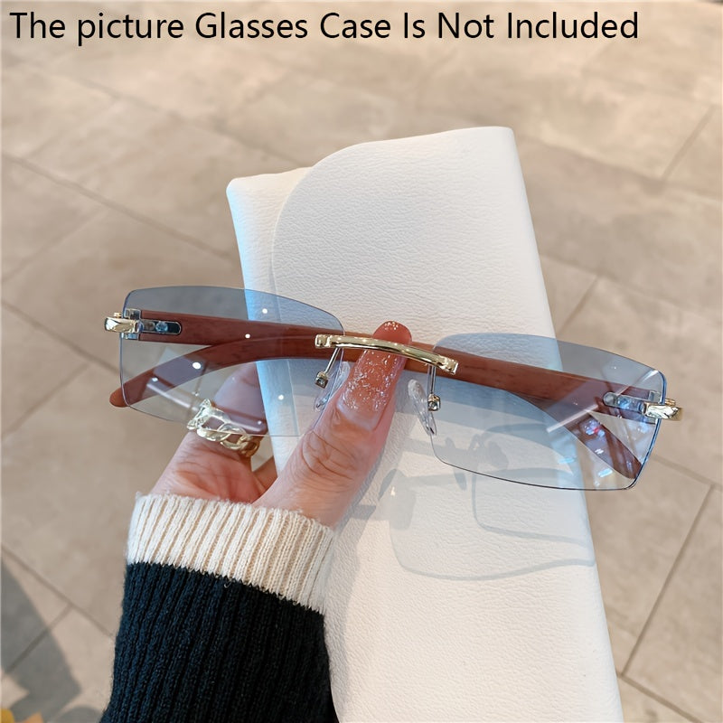 Wooden Pattern Rimless Sunglasses UV400 Outdoor Travel Shades