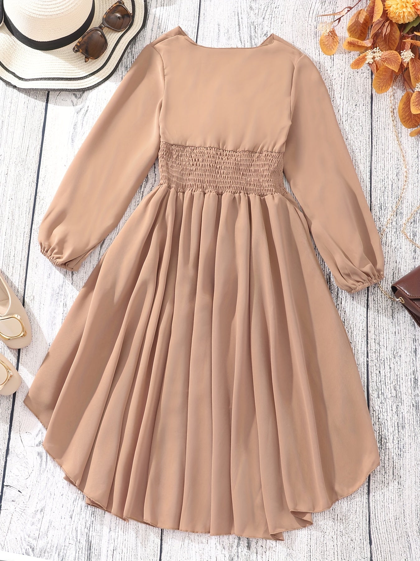 Girls V-neck High Low Long Sleeve Blouse Longline Peplum Top