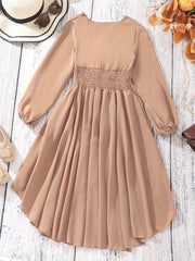 Girls V-neck High Low Long Sleeve Blouse Longline Peplum Top