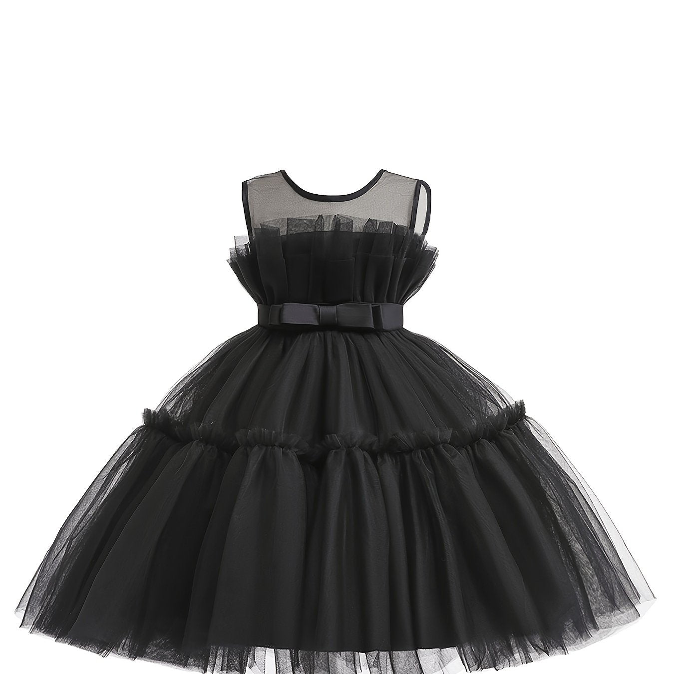 Girls Mesh Ruffled Princess Dress Sleeveless