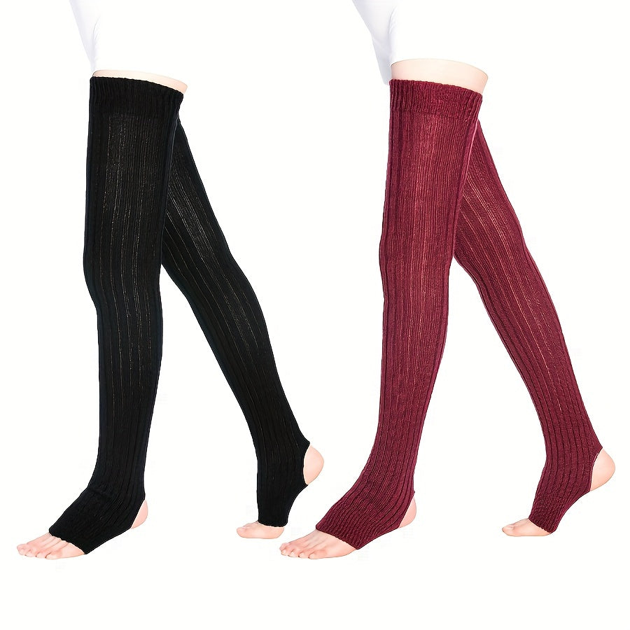 Striped Knit Leg Warmers Thigh High Socks