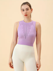 Hollow Out Sports Top Round Neck Sleeveless High Stretch Top