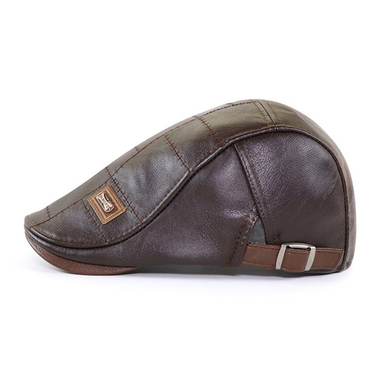 Men's PU Leather Beret Hat Velvet Lined Fishing Hat