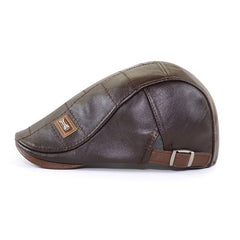 Men's PU Leather Beret Hat Velvet Lined Fishing Hat