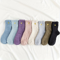 8 Pairs Heart Embroidery Socks Cozy & Warm Fuzzy Women's Stockings