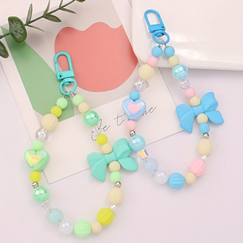 Colorful Bowknot Pendant Key Chain Heart Beaded Charm