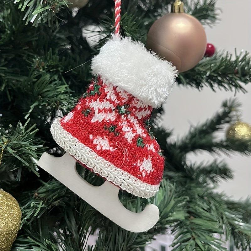 Mini Christmas Skates Pendant Knitted Plush Wool Skates