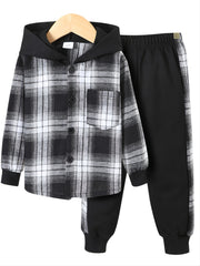 Toddler Boys Plaid Button Hoodie & Sweatpants Set