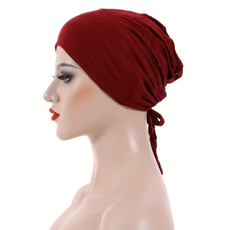 Solid Turban Elastic Headscarf Lace up Underscarf Women Hijab