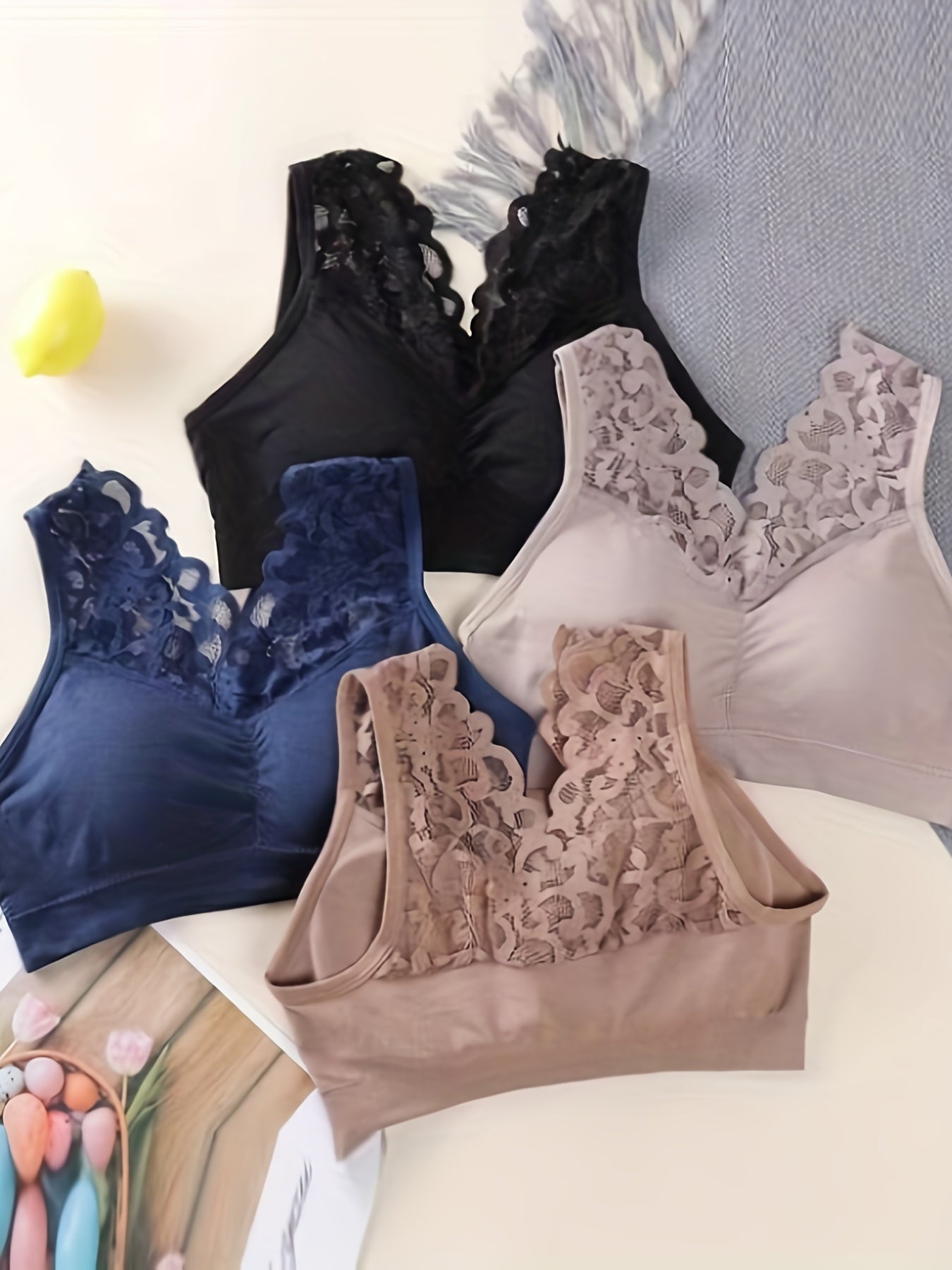 4pcs Lace Wireless Bras Breathable Everyday Bra Women's Lingerie
