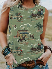 Western Style Cartoon Print Tank Top