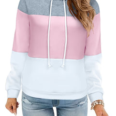 Drawstring Block Hoodies Casual Long Sleeve Sweatshirt