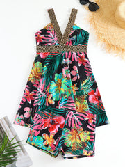 Tropical Floral Print V Neck Two Piece Set Tankini Swimsuit