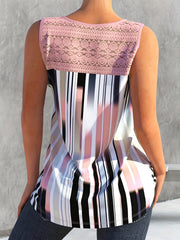 Stripe Print Lace Strap V Neck Tank Top