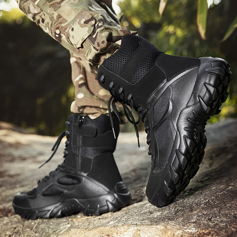Men's Solid High Top Military Style Hiking Boots Non Slip Lace Up Shoes