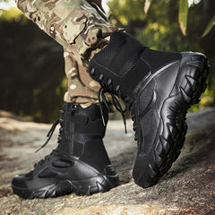 Men's Solid High Top Military Style Hiking Boots Non Slip Lace Up Shoes