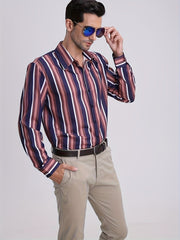 Men's Vertical Striped Casual Shirt Regular Fit Long Sleeves