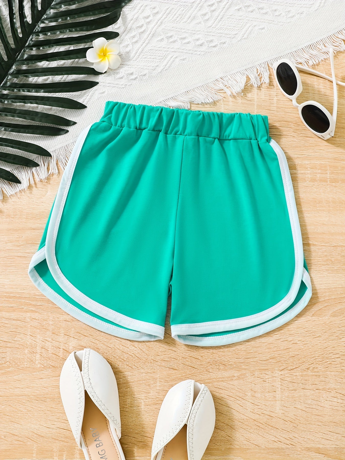 Girls Elastic Waist Sports Shorts Pleated Track Shorts