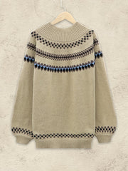 Casual Sweater Women's Plus Geo Print Lantern Sleeve High Neck Jumper