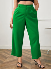 Plus Size Button Front Straight Leg Trousers