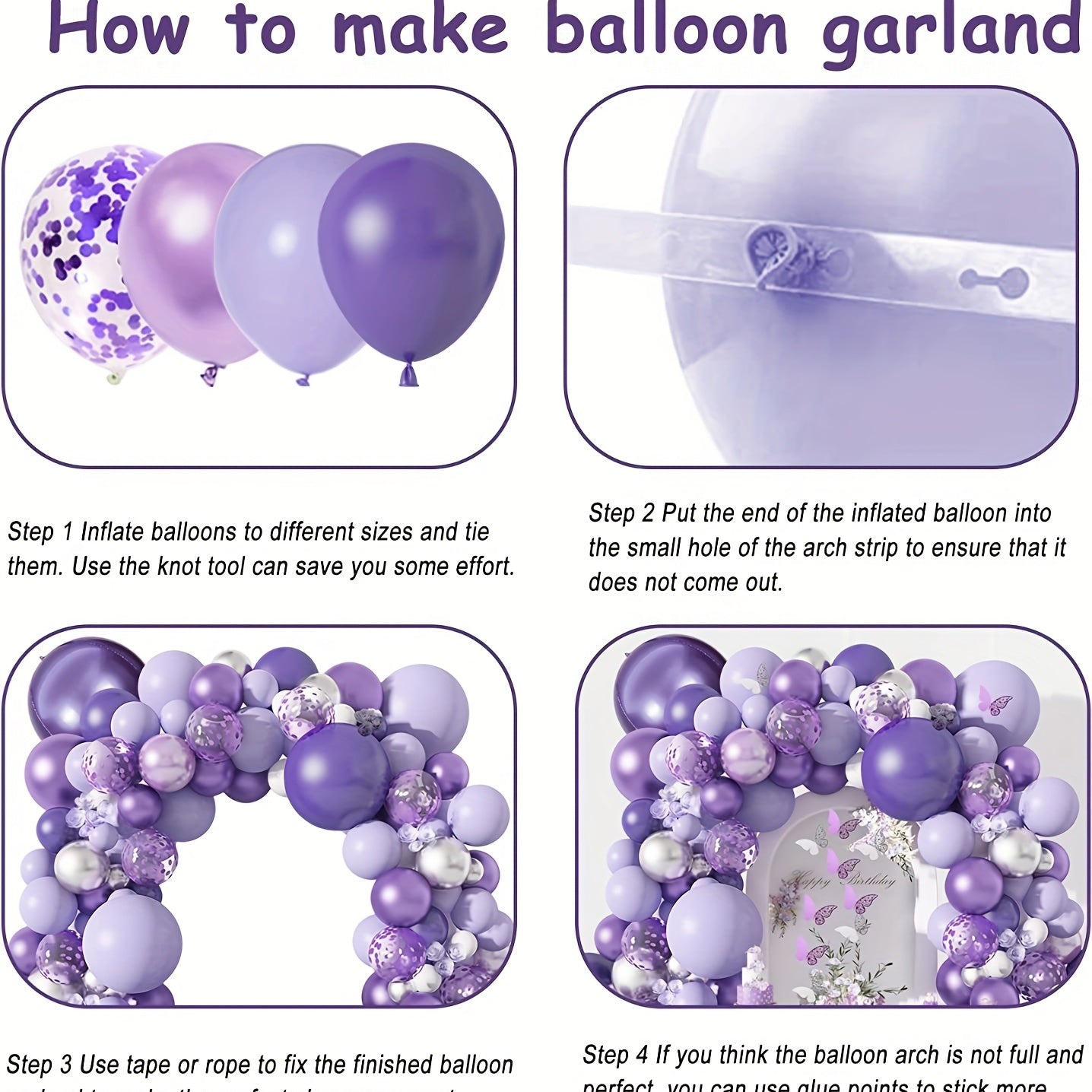 145pcs Purple Balloons Garland Arch Kit Baby Shower Butterfly Decorations