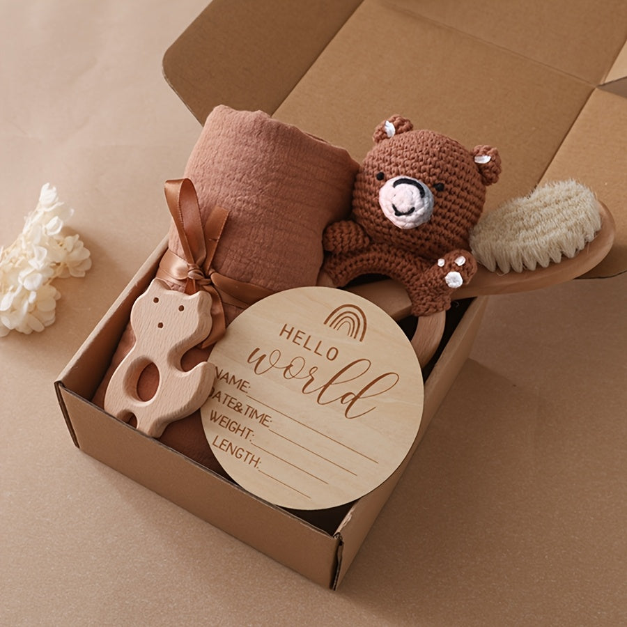 Cute Baptism Set: Towel, Hook, Rattle, Brush, Photo Prop