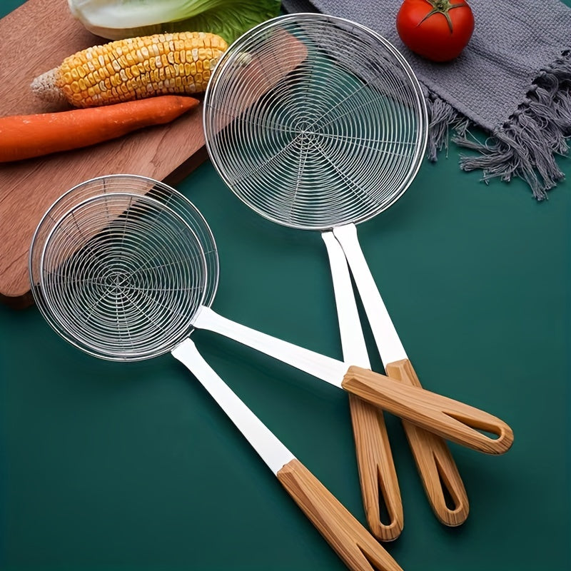 Stainless Steel Slotted Spoon with Wood Handle for Noodles and Frying