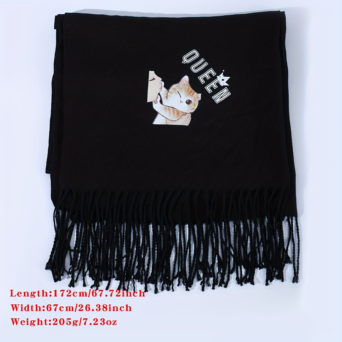 Cartoon Cat Decor Fringe Trim Scarf Casual Shawl Wrap Head Wrap